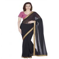 Hi-Fashion Black Georgette Border Lace  Work Saree