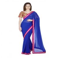 Hi-Fashion Blue Georgette Border Lace  Work Saree