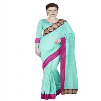 Hi-Fashion Aqua Bhagalpuri Silk Embroidered  Work Saree