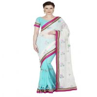 Hi-FashionAqua Green Georgette Embroidered Work Saree