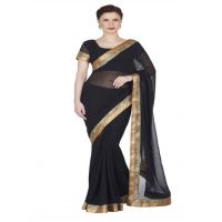 Hi-Fashion Black Chiffon Border Lace  Work Saree