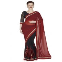 Hi-Fashion Black Georgrtte Embroidered Work Saree