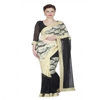 Hi-Fashion Black Chiffon Net Border Lace Work  Work Saree