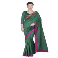 Hi-Fashion Green Bhagalpuri Silk Border Lace  Work Saree