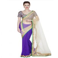 Hi-Fashion Purple Chiffon Net Border Lace Work Saree