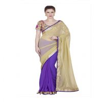 Hi-Fashion Purple Georgette Border Lace  Work Saree