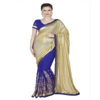 Hi-Fashion Blue Georgette Chiffon Embroidered  Work Saree