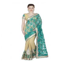 Hi-Fashion Cream Chiffon Net Embroidered  Work Saree