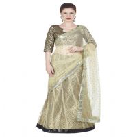 Hi-Fashion Cream Jacquard Net Border Lace  Work Saree