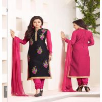 Hi-Fashion Embroidered Black With Pink Designer Straight Suit 