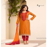 Hi-Fashion Embroidered Mustard With Red Designer Straight Suit 