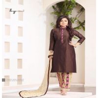 Hi-Fashion Embroidered Brown With Cream Designer Straight Suit 