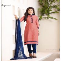 Hi-Fashion Embroidered Red With Navy Designer Straight Suit 