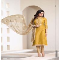 Hi-Fashion Unstitched Yellow Embroidered Trendy Suit