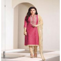 Hi-Fashion Embroidered Pink With Beige Designer Straight Suit 