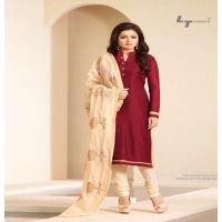 Hi-Fashion Embroidered Maroon With Cream Designer Straight Suit 