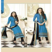 Hi-Fashion Turquoise Embroidered Straight Suit 