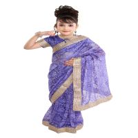 PAZAAR  PURPLE & GOLDEN EMBROIDERED PARTY KIDS WEAR SAREE