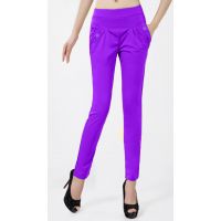 Scintillating Purple Side Pocket Buttoned Elastic Waist Jegging Size-30,32,34