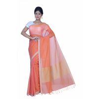 Pazaar Coral Orange Festival Saree With Matching Blouse Piece