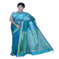 Pazaar Pine Green Festival Saree With Matching Blouse Piece