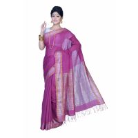 Pazaar Red Violet Festival Saree With Matching Blouse Piece