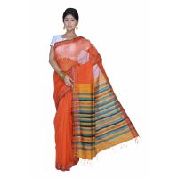 Pazaar Pumpkin Orange Festival Saree With Matching Blouse Piece