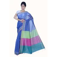 Pazaar Dark Blue & Magenta Festival Saree With Matching Blouse Piece