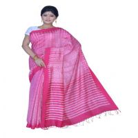 Pazaar Magenta & Off White Festival Saree With Matching Blouse Piece