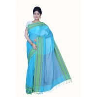 Pazaar Robin Egg Blue & Persian Green Festival Saree With Matching Blouse Piece