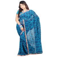 Lookslady Printed Blue Georgette saree