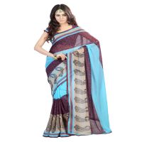 Lookslady Printed Blue Chiffone saree