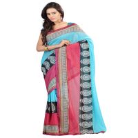 Lookslady Printed Blue Chiffone saree