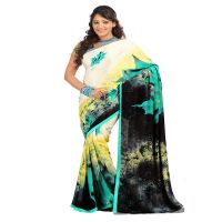 Lookslady Printed Yellow Satin Georgette Saree