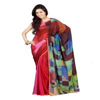 Lookslady Printed Orange Silk Crepe Saree