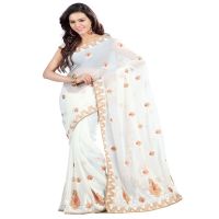 Lookslady Embroidered White Chiffon Saree