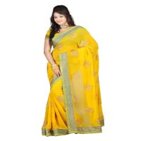 Lookslady Embroidered Yellow Chiffon Saree