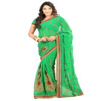 Lookslady Embroidered Green Chiffon Saree