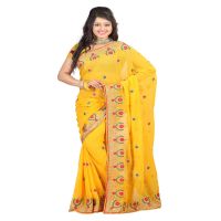 Lookslady Embroidered Yellow Chiffon Saree