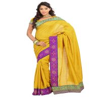 Lookslady Embroidered Yellow Bhagalpuri Saree