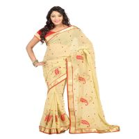 Lookslady Embroidered Beige Chiffon Saree