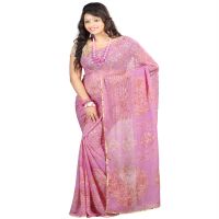 Lookslady Printed Purple Georgette Saree