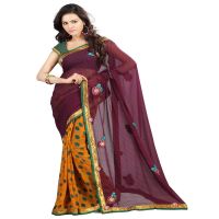 Lookslady Printed Purple Georgette Saree