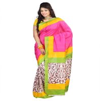 Lookslady Printed Beige Bhagalpuri Saree