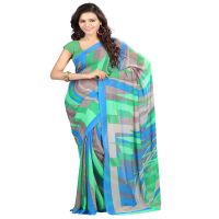 Lookslady Printed Blue Georgette Saree