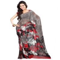 Lookslady Printed White Faux Georgette saree