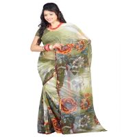 Lookslady Printed Green Chiffon Saree