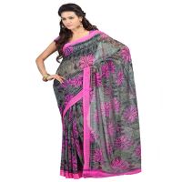 Lookslady Printed Green Chiffon Saree