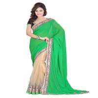 Lookslady Embroidered Green Chiffon Saree