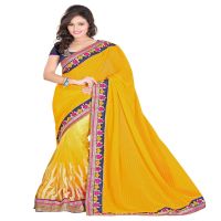 Lookslady Embroidered Yellow Chiffon Saree